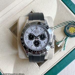 SUPER CLONE MÁQUINA ETA - ROLEX DAYTONA PRATA METEORITE BORRACHA 40MM - Imagem 1