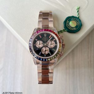 SUPER CLONE MÁQUINA ETA ROLEX DAYTONA RAINBOW ROSE 40MM - Imagem 1
