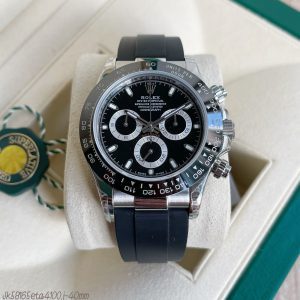 SUPER CLONE MÁQUINA ETA ROLEX DAYTONA PRATA PRETO BORRACHA 40MM - Imagem 1