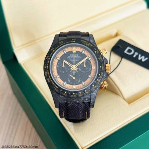 SUPER CLONE MÁQUINA ETA ROLEX DAYTONA DIW CARBONO 40MM DOURADO - Imagem 1