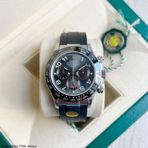 SUPER CLONE MÁQUINA ETA ROLEX DAYTONA PRATA ARABIC DIAL BORRACHA 40MM - Imagem 1
