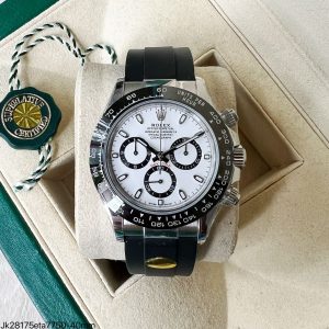 SUPER CLONE MAQUINA ETA ROLEX DAYTONA PRATA BRANCO PANDA BORRACHA 40 MM - Imagem 1